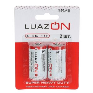 Батарейка солевая LuazON Super Heavy Duty, C, R14, блистер, 2 шт 3005545