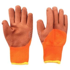 Перчатки утепленные облив ладони желто-оранж-коричневые-синие (10) САД